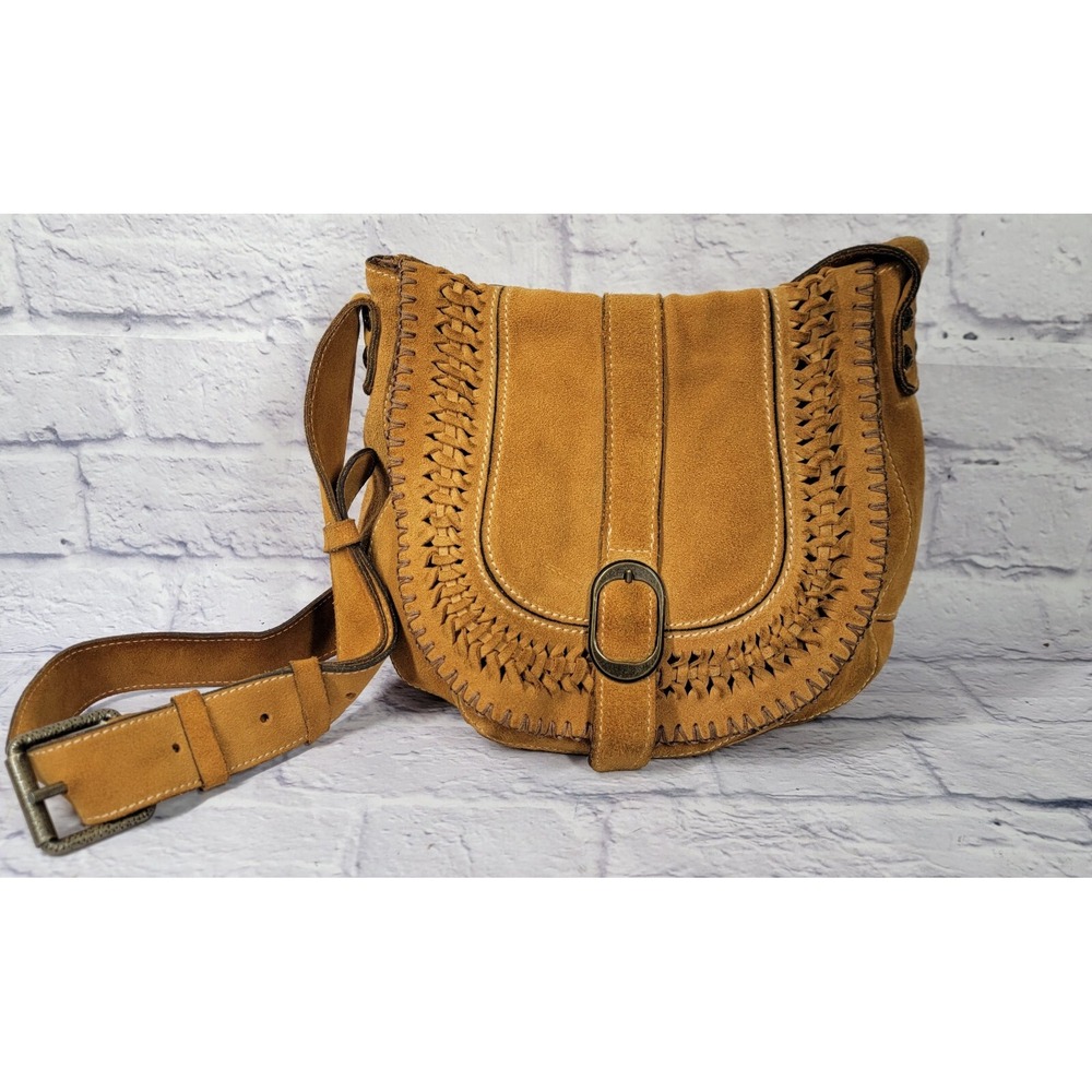 Patricia Nash Tan Italian Soft Suede Leather‎ Crossbody Saddle Bag Satchel Boho
